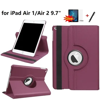 

Case for iPad Air 1 Air 2 9.7'' 360 Rotating PU Leather Stand Case Auto Wake Up Sleep Cover for ipad 5th/6th with Soft Film+Pen