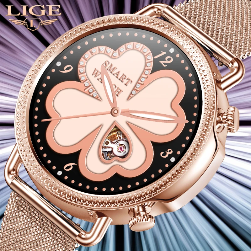 LIGE Luxury Smart Watch Women Heart Rate Blood Pressure Monitoring Weather Forecast For Android IOS Waterproof Ladies Smartwatch