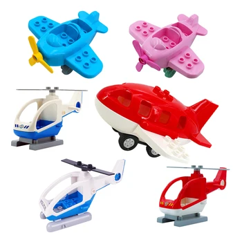 

Building Blocks traffic Accessories Helicopter airship aircraft Compatible Duplos Parts Kids Toys Gift DIY Cartoon Car Airplane