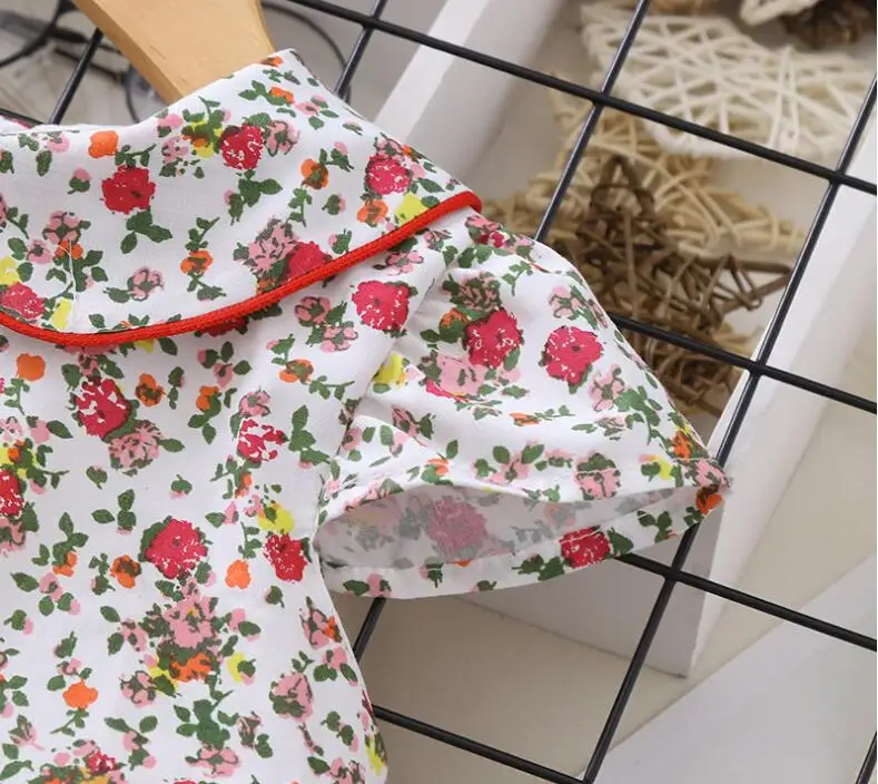 Коллекция года, летние милые хлопковые платья с короткими рукавами и цветочным принтом для девочек платье с отложным воротником и цветочным рисунком для маленьких девочек детское платье для девочек