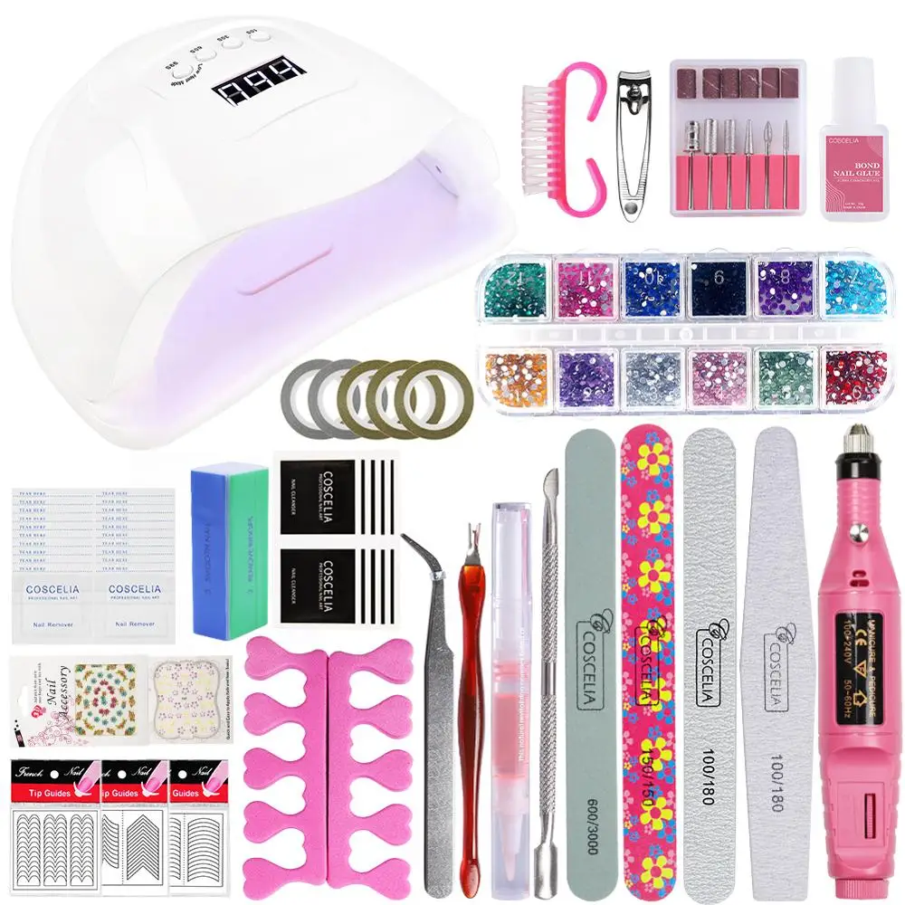 

Manicure Set 40 Colors Gel Polish Base Top Coat Nail Kits 24w/36w/80w Uv Led Lamp Electric Manicure Handle Nail Art Tool