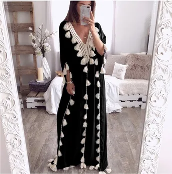Vestido Abaya musulmán de Turquía de Dubái, vestido bohemio de verano con flecos, caftán marroquí, Ropa de verano islámica, Ropa de talla grande, túnicas largas
