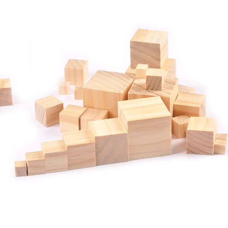 Wooden Cubes Unfinished Blank Square Wood Birch Blocks, for