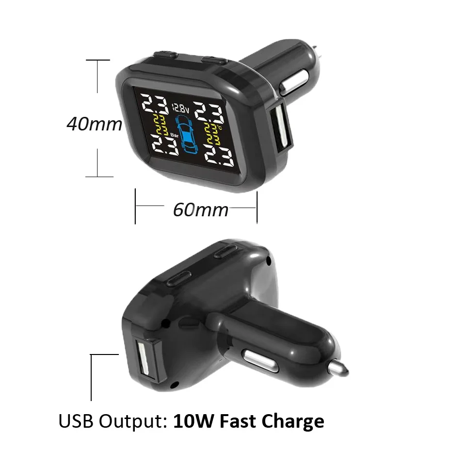 Visture TPMS с 10 Вт USB выходом Автомобильный датчик давления в шинах Система мониторинга шин внешний внутренний датчик T05W T07W