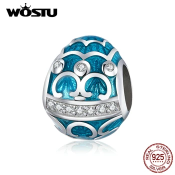 

WOSTU 100% 925 Sterling Silver Blue Easter Egg Beads Fit Original Bracelet Pendant Zircon Charms Easter Series Jewelry CTC220