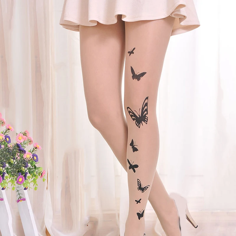 

Camouflage Tattoo Velvet Printing Silk Stockings For Women Slim Tights Girls Transparent Pattern Thin Novelty Pantyhose