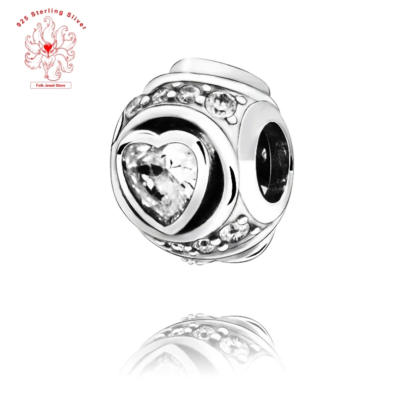 

High Quality 925 Sterling Silver Beads Elevated Heart Charm Fit Original Pandora Bracelet Charms Fashion DIY Women Jewelry