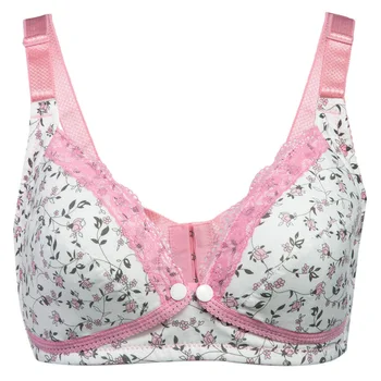 

Women Bra Ladies Adjustable Floral Print Wire Free Front Button Maternity Breastfeeding Cotton Bra Plus Size Female Underwear