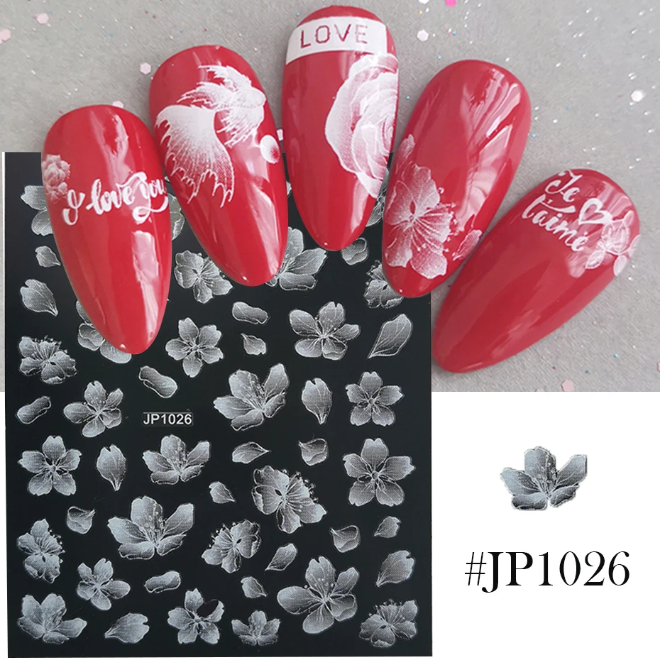 5D Nail Sticker Rose Feather Engraved Embosse Design Transfer Decals Slider Wraps DIY Nail Art Decoration GLJP1019-JP1036 nail stickers nail art decoration nail decals