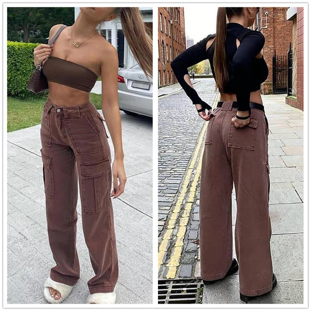 2021 New Black and Brown Women High Waist Straight Jeans Fashion Loose  Denim Cargo Pants Street Casual Trousers S-XL Drop ship - AliExpress