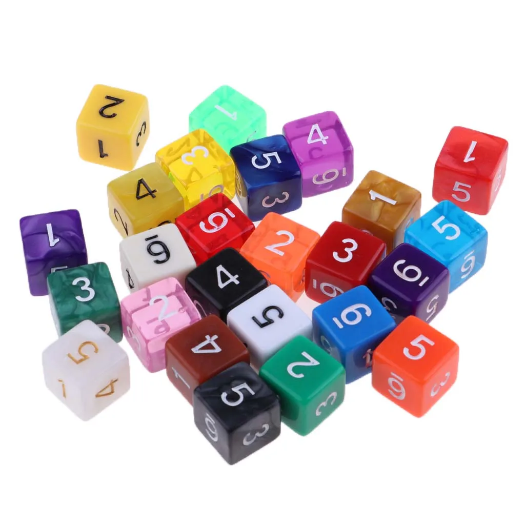 25 Pieces Mixed Polyhedral 6-Die D6 Dice Set for Dungeons and Dragons Table Games