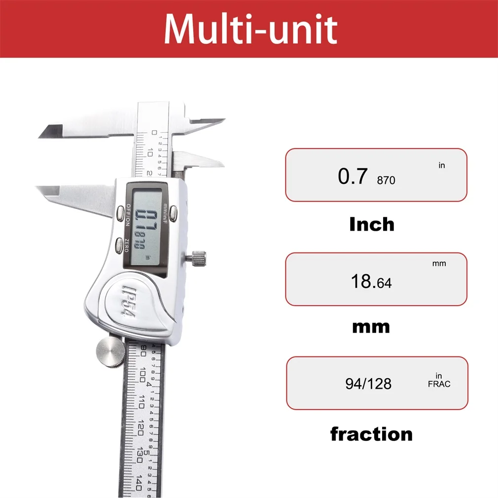 LESHP Electronic Digital Caliper 6 Inch with LCD Screen Waterproof Stainless Steel & Zinc Alloy Accurate Vernier Caliper Tool
