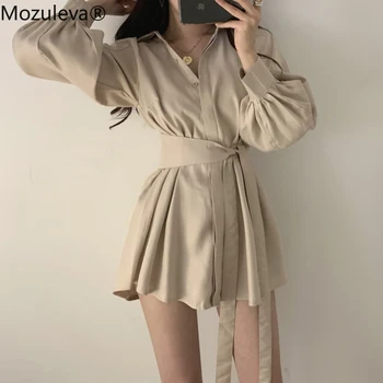 

Mozuleva 2020 Summer Pant Suits Female 2 Pieces Set Casual Short Suits for Women Lace Up Puff Sleeve Blouse & Wide Leg Shorts