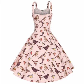 

Plus 100%Cotton Dress Women Size Elegant Fashion A-Line Pink Bird Print Party Dresses Evening Wear High Quality Free Shipping