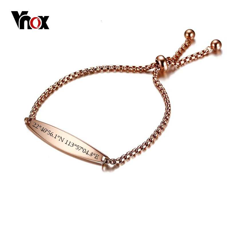 Vnox настроить информация идентификационная бирка координировать ювелирные изделия для Для женщин девочек Браслеты гравировка долгота; широта лучший подарок