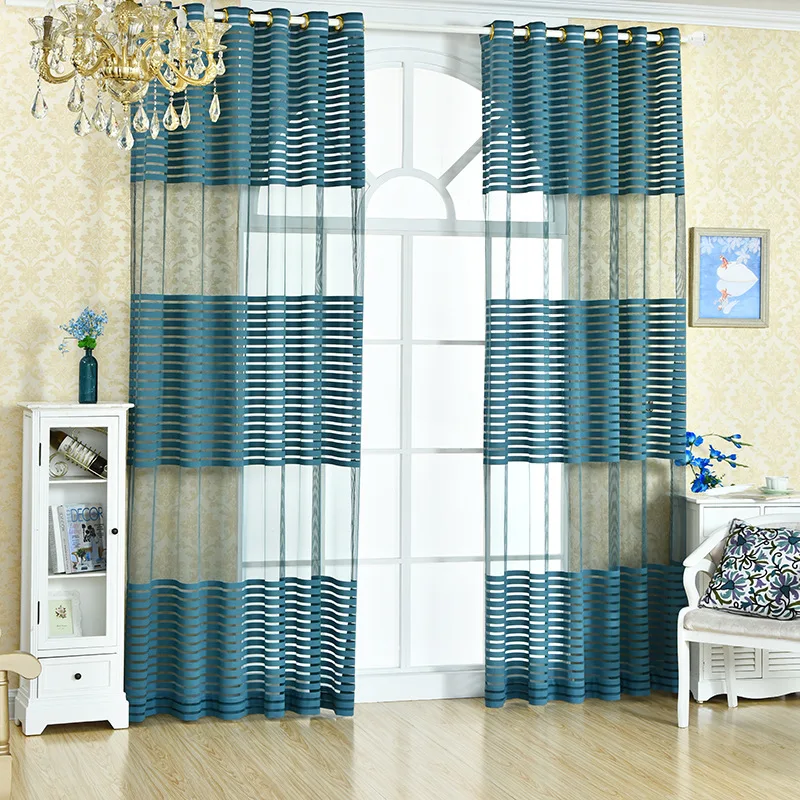 

Modern Brief Mesh Curtain Fabric Classic Stripe Custom Ready Made Curtains Tulle Windows Curtain For Living Room