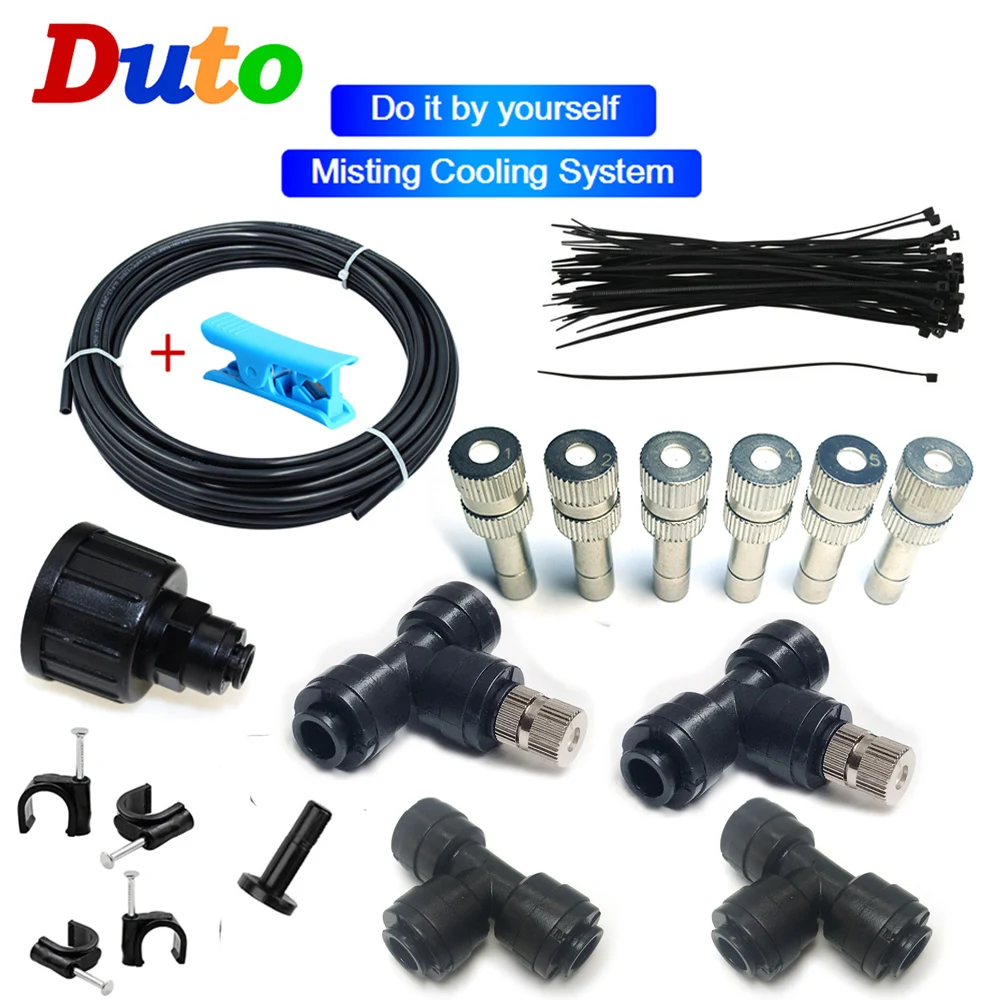 DIY Outdoor Misting Cooling System Kit fog system quick connect nozzle Irrigation Mister Line 7-20M orifice 0.4mm | Дом и сад