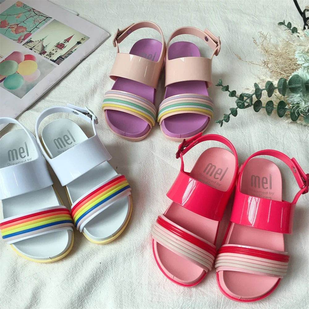 2023 New Summer Children Rainbow Decoration Mini Melissa Girls Sandals High Quality Kids Beach Slipples Shoes HMI061