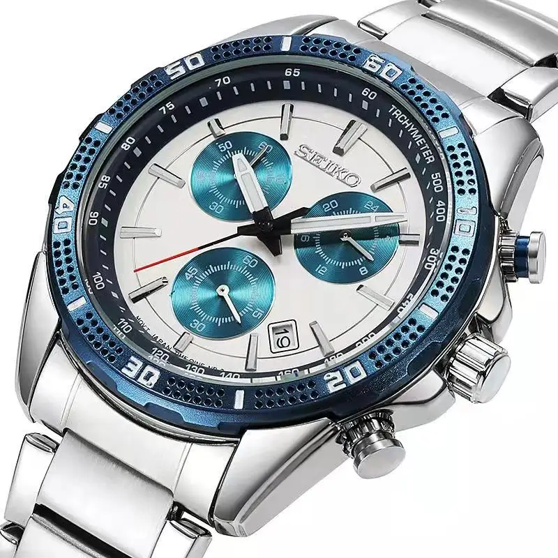 2022 New Seiko Men's Watch Stainless Steel Blue Angel Chronograph Diver Sport Leather Quartz Wrist | Наручные часы