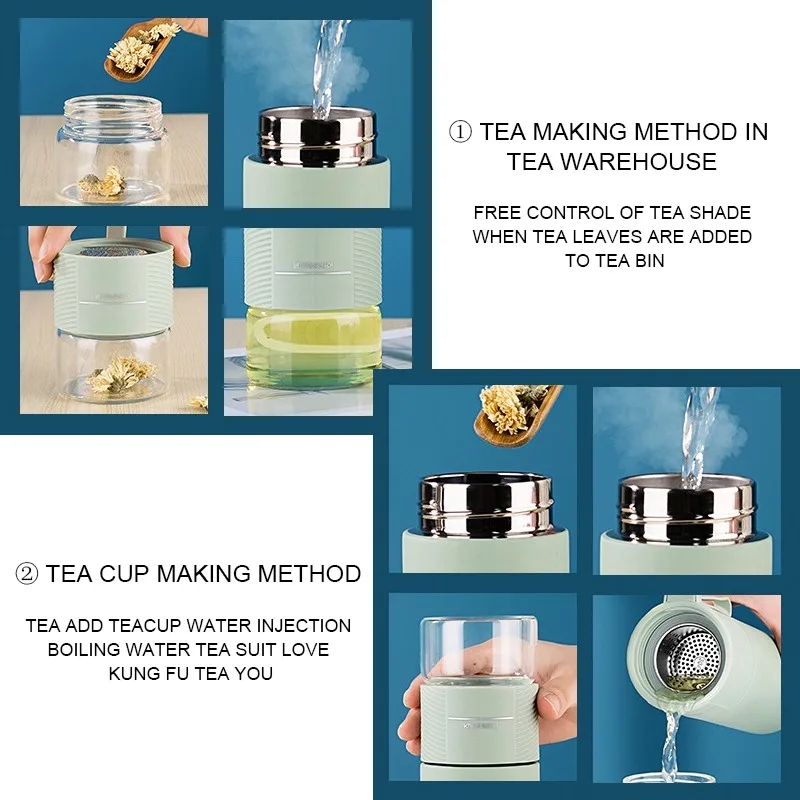 Insulated Cup with Filter 316 Stainless Steel Tea Bottle Tea Infuser Vacuum Cup with Glass Infuser Separates Tea and Water 500ML
