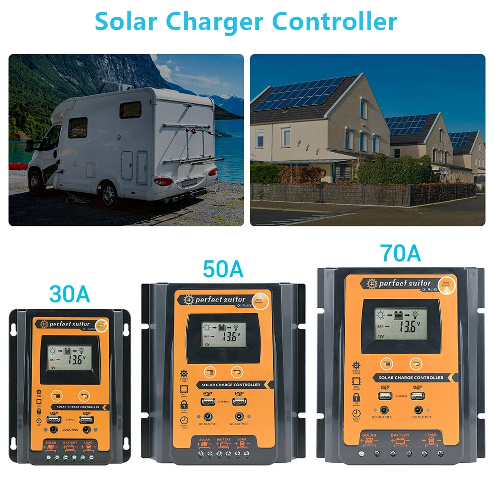 

30/50/70A MPPT Solar Power Charge Controller Panel Battery Regulator 12/24V Dual USB LCD Display Solar Charger Controller