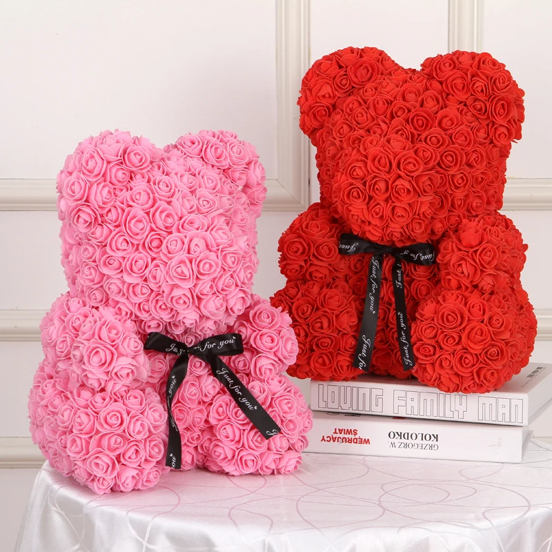 40cm Rose Flower Bear Wedding Party Decor Girlfriend Birthday Day Christmas Gift 