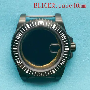 

Watch parts 40mm stainless steel black pvd coated watch case sapphire glass fit ETA 2836 Miyota 8215 movement