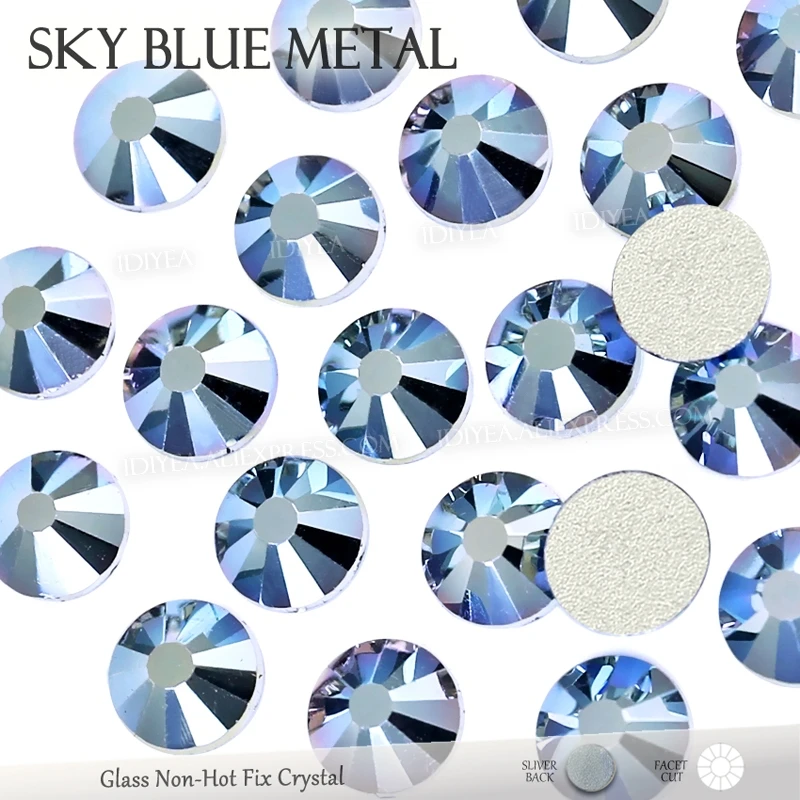 Новые цвета, Стразы без горячей фиксации, небесно-голубой блестящий коричневый цвет для 3D ногтей, блестки, Хрустальные стеклянные стразы, блестки для маникюра, художественного декора - Цвет: Sky blue metal