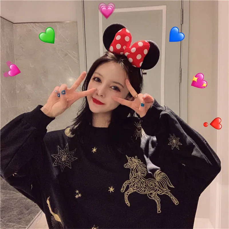Harajuku Японская толстовка женская мужская толстовка черные толстовки крутая вышивка животных пуловер с длинными рукавами свободные толстовки для девочек