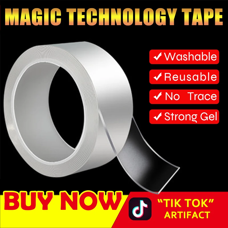 

3/5m Magic-Tape Adhesive Nano Double-Sided Glue-Loop No-Trace Reusable Disks-Tie-Glue Washed Super Glue Fixed Flexible Adhesive