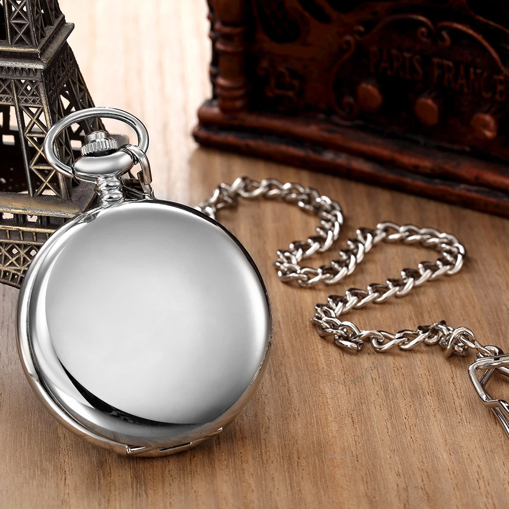 New Silver Steampunk Skeleton Mechanical Pocket Watch Men Antique Luxury Brand Necklace Pocket& Fob Watches Chain Male Clock