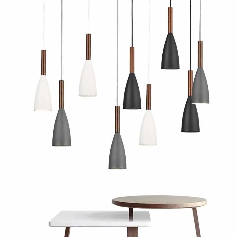 Modern Wood Pendant Lights Drop Aluminum Nordic White Pendant Lamps Hanging Decorative Light For Home Lighting DiningRestaurant  (210)