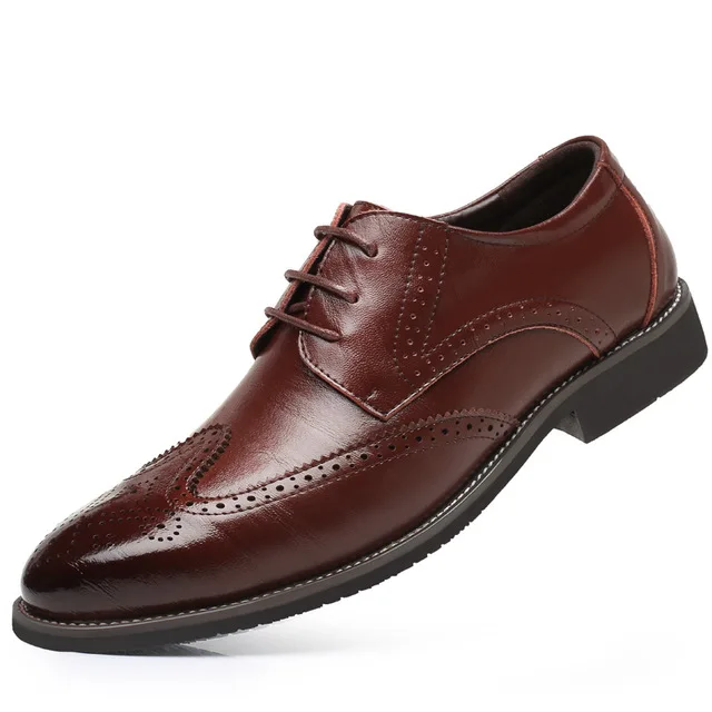 SZSGCN428-; Новинка; мужские оксфорды из натуральной кожи; модельные туфли; броги на плоской подошве со шнуровкой; мужская повседневная обувь; Цвет черный, коричневый; размеры 38-48 - Цвет: Brown