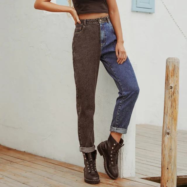 two tone jeans with zipper