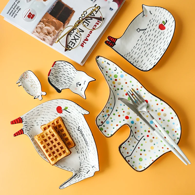 Creative Animal Ceramic Plate Cartoon Cute Plate Set Children's Breakfast Bowl Home Dessert Fruit Snack Kitchen Tableware