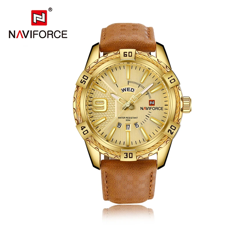 NAVIFORCE мужские спортивные часы брендовые Роскошные водонепроницаемые кварцевые наручные часы мужские военные спортивные часы Кожаный календарь relogios - Цвет: GG