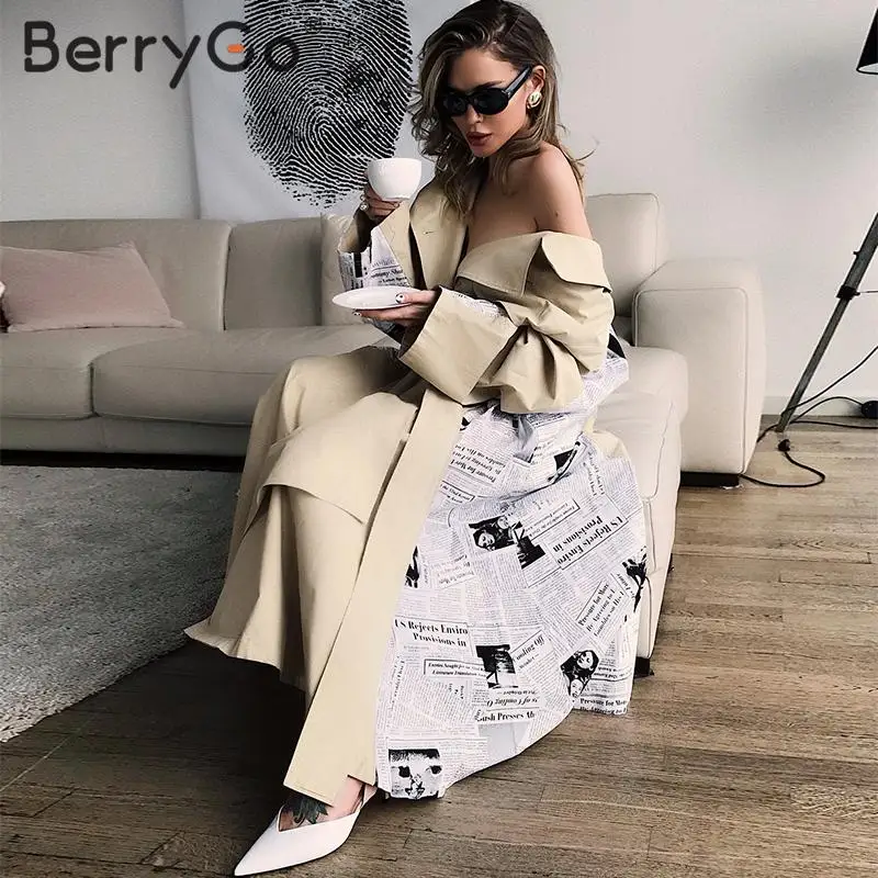 BerryGo модный Тренч с отложным воротником Женское пальто Осень зима лоскутное