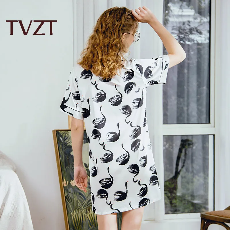

Tvzt 2020 Spring New Women Nightdress Comfort Cotton Satin Elegant Printed Sleepwear Coat Loose Homewear Leisure Wear