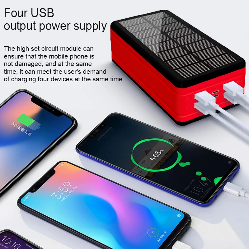 power bank 30000mah 99000mAh Wireless Solar Power Bank Portable Charger 4USB Outdoor Large Capacity External Battery for IPhone Samsung Xiaomi portable battery charger