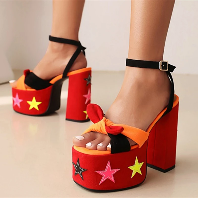 Latest Hot Platform Bow Tie Stars Lovely Sandals for Girls Soft Comfortable Women Heel Shoes Buckle Strap Dress Size 43 | Обувь