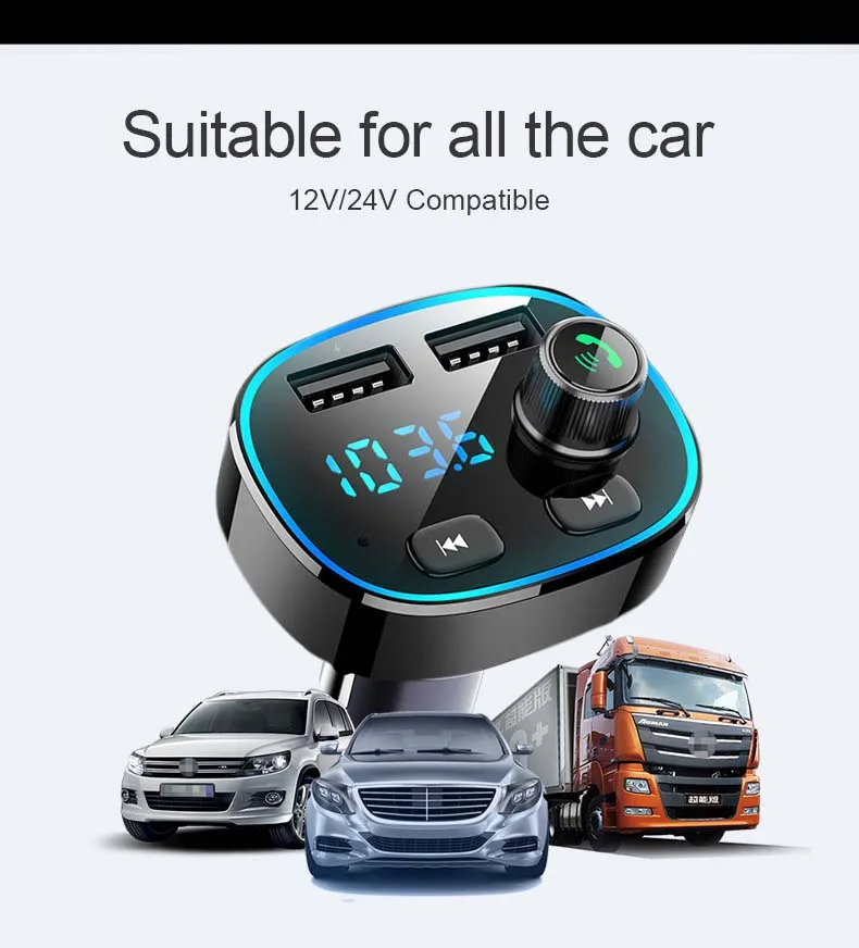 JINSERTA Bluetooth 5,0 fm-передатчик стерео автомобильный mp3-плеер аудио адаптер Быстрая зарядка 3,0 двойной USB Автомобильное зарядное устройство цифровое напряжение