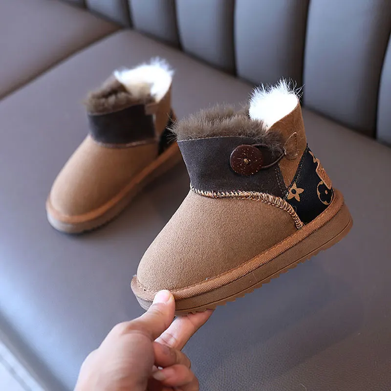 Kids Toddler Boys Girl Winter Warm Fur Snow Boots Leather Shoes Zipped Moccasins 