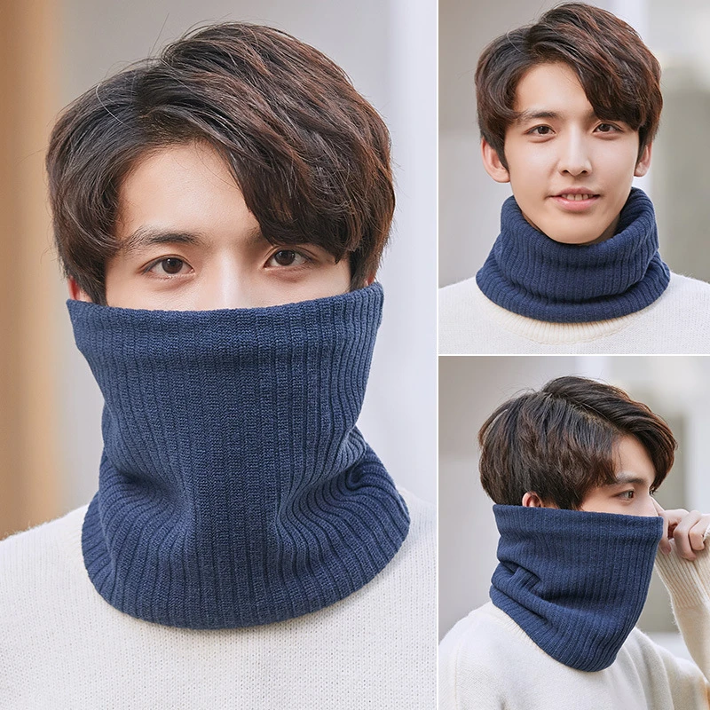 Bufanda circular de invierno para invierno, funda de Cuello de punto para punto de invierno, de cuello cálido para exteriores, Color sólido, doble capa para prevenir el cuello frío|Bufandas hombre| -