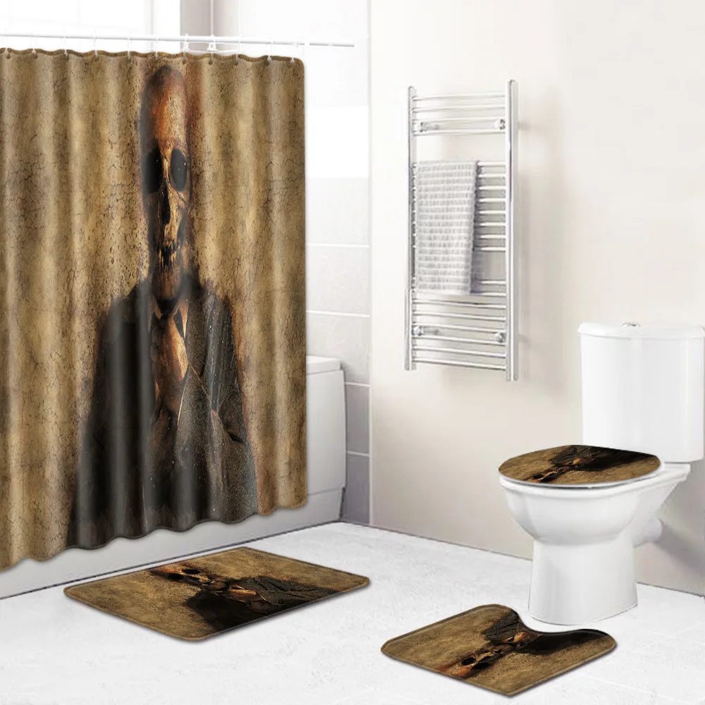 Zeegle Creative Mat for Bathroom 4pcs Bath Mat Set Toilet Seat Cover Waterproof Toilet Shower Curtain Washable Bath Curtain