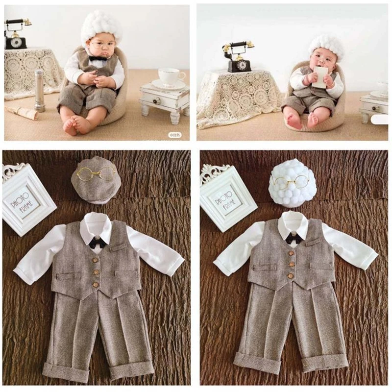 Set Costume Neonato Vecchia Signora Per Servizio Fotografico - Abito Nonna Con Gonna E Accessori, Cotone Misto