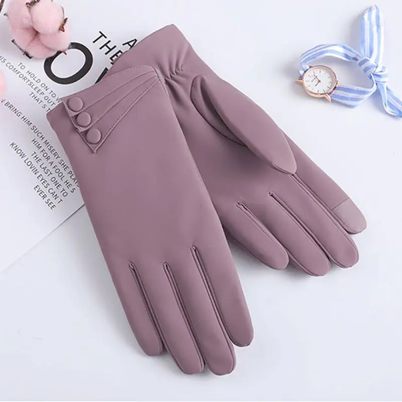 Мужские зимние теплые перчатки на полный палец, водонепроницаемые ветрозащитные перчатки для езды на велосипеде с сенсорным экраном, утепленные защитные перчатки унисекс - Цвет: Фиолетовый