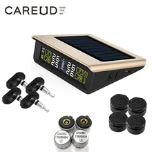 Sistema de monitoramento da pressão dos pneus tpms energia solar display lcd com 4 interno/externo sensor bateria substituível psi/modo barra