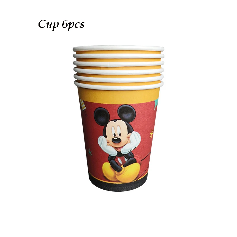 Микки Маус Детская тематическая вечеринка на день рождения композиция декоративная бумажная чашка рисунок флаг Скатерть одноразовые вечерние принадлежности - Цвет: Cups 6pcs