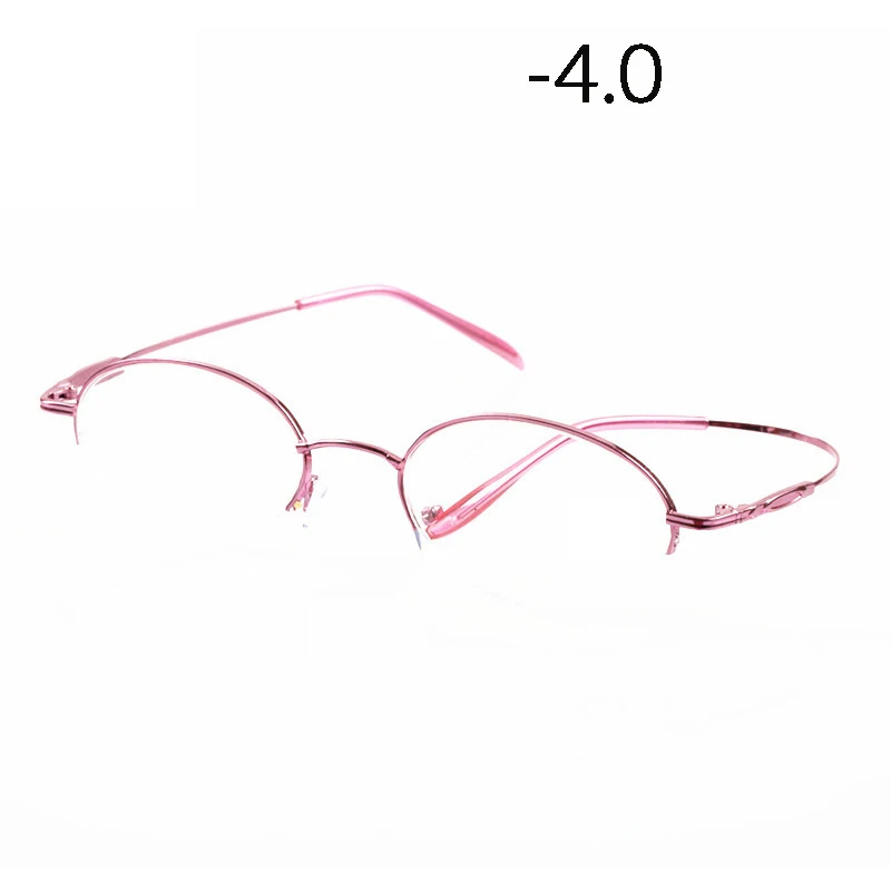 Seemfly, модные очки для близоруких, женские очки с полуоправой, Модные металлические очки с эффектом памяти, высота 100-600 градусов - Цвет оправы: pink myopia 4.0