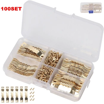 

100Set Picture Saw Tooth Hanger Brassed Canvas Frame Screw Hooks Hanging Listing Photo Hook With Screw Durable Home Decor